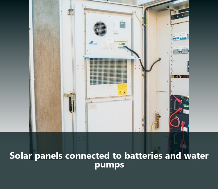 Solar panels connected to batteries and water pumps